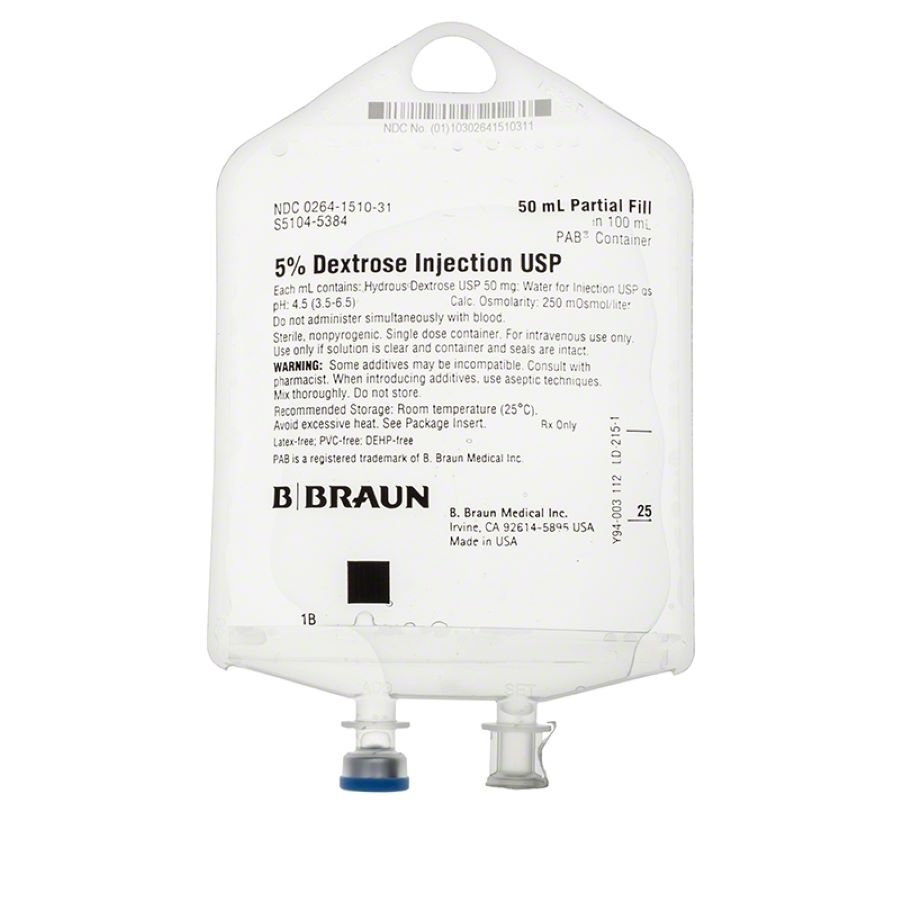 IV Injection Solution 5% Dextrose/Water 50mL Bag Ea